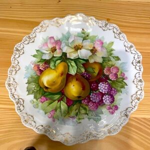Vintage ZS & Co Bavaria Punch Porcelain Plate Fruit Pears Berries Gold Trim 9.5"